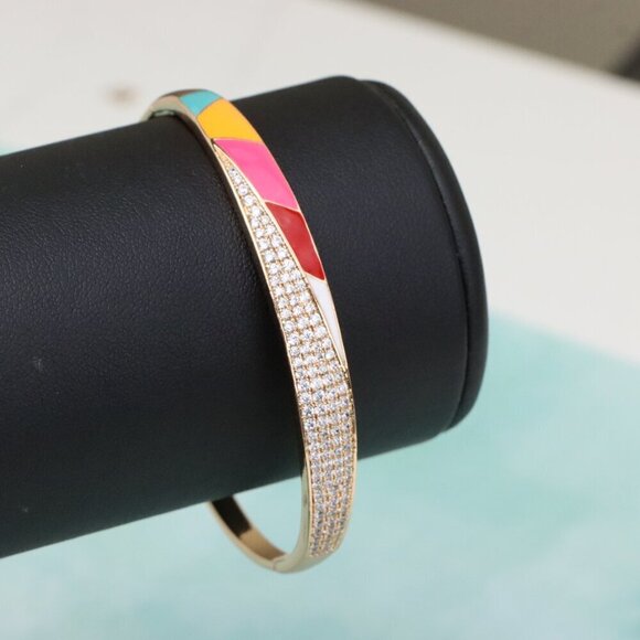 Rose Gold Bangle with Colorful Enamel and Sparkling CZ Stones, XPBL0429 - Picture 7 of 9